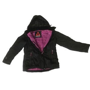 Gerry Women's Size Large Quilted Ski Jacket Removable Hood Black Pink Zip Up